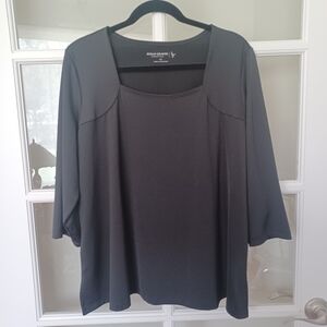 Susan Graver Black Silky Womens 3/4 Sleeve Top 1X